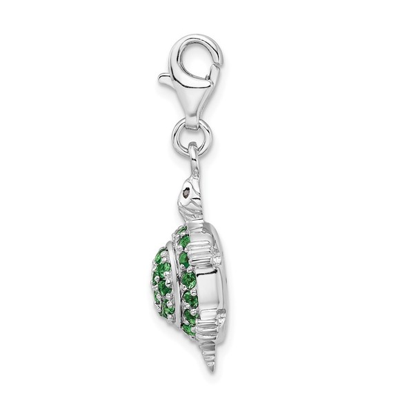 925 Sterling Silver 3-D CZ Green Turtle Bracelet Charm w Fancy Lobster Clasp - Picture 2 of 4